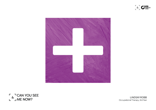 A white cross on a purple background